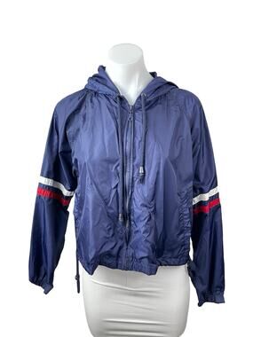 Heart & Hips Women's Navy Blue Hooded Long Sleeve Full Zip Windbreaker Jacket M